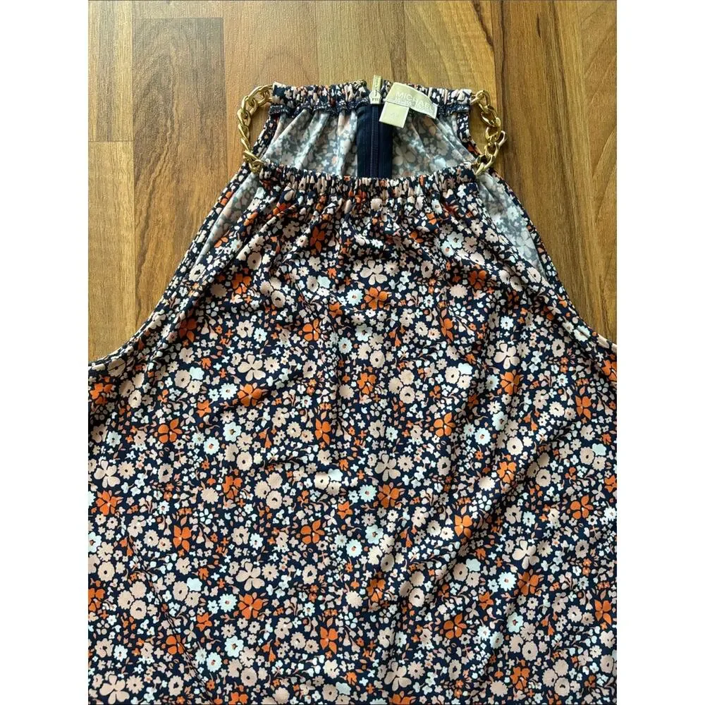 Michael Kors Woman’s XS Navy, Peach & Orange Floral Skirted Dress